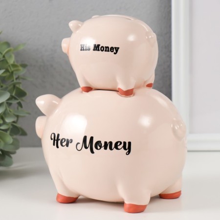 Piggy bank ceramics "Two pigs - pyramid" 19.5x12x18.8 cm-2