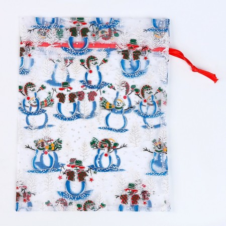 Gift bag "Snow Snowmen", p. 25 × 32 cm, organza-3