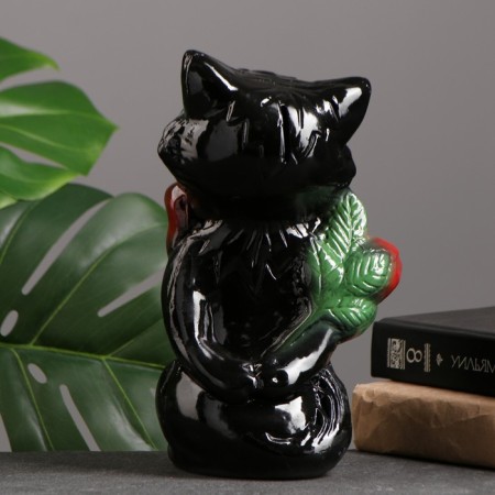 The piggy bank "Small cat with a rose" black, 20cm-2
