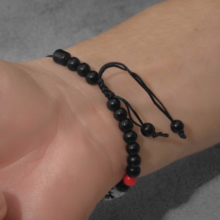 Bracelet "Skull Mini" red beads, black and white color, d = 6 cm-1