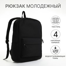 City backpack of textiles on lightning, 4 pockets, black color