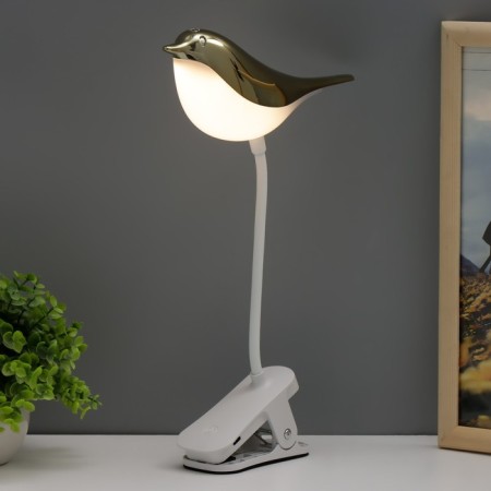 Table lamp on the clothespin "Bird" LED 3000-6000K 5W USB gold 20x7x34cm RISALUX-2