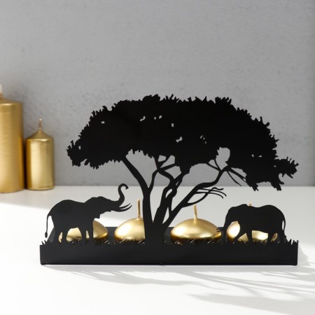 Summary metal for 4 candles "Elephants of Africa" ​​black 13.2x20x6.8 cm-1