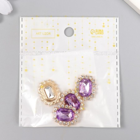 Decor for creativity Metal "Medallion octagonal" Lilac crystal rhinestones 2x1.5 cm-5