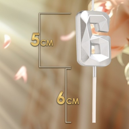 Candle in the cake on the skewer "Almaz", the number "6", silver, 4.8x2.6 cm-1