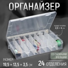 Organizer for needlework, with removable cells, 24 departments, 19.5 × 13.5 × 3.5 cm, the color is transparent
