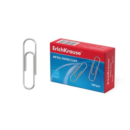 Office paper clips 50mm, 100pcs, galvanized, Erichkrause, cardboard packaging