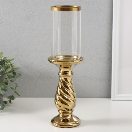 Ceramics candlestick, glass per 1 candle "turn" d = 7.5 cm gold 9.5x9.5x32 cm-1