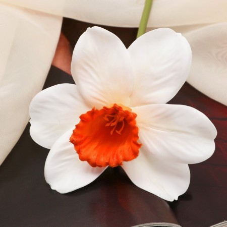 Artificial Flowers "Narcissus" premium, 9x35 cm, white-orange-1