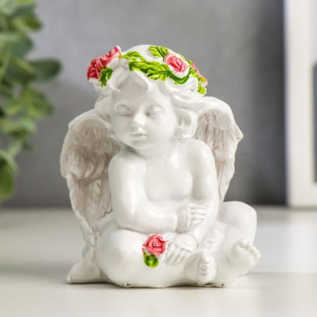 Polystone souvenir "Snowthrough angel with a rose, in a wreath of roses" MIXs 8x7.2x6 cm-1