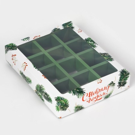 New Year. Box for 12 sweets "Christmas tree branches", 19 x 15 x 3.6 cm, confectionery packaging-3