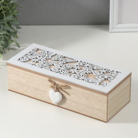 Casket wood 3 divisions "Butterflies and flowers" 9.7x24x7 cm