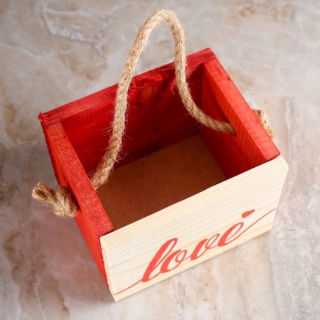 Wooden Kashpo 12.5 × 10.5 × 9.5 cm Helen "Strong Love", handle rope-1