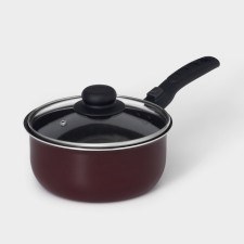 Ковш «Альфа» 1,5 л, стеклянная крышка, пластиковая ручка, антипригарное покрытие, цвет красный