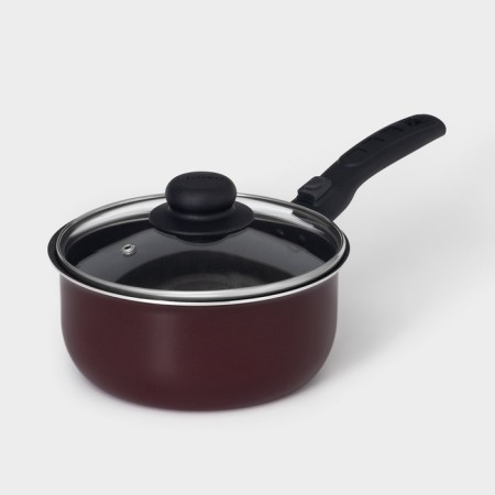 Bucket "Alpha" 1.5 l, glass cover, plastic handle, anti -stick coating, red color