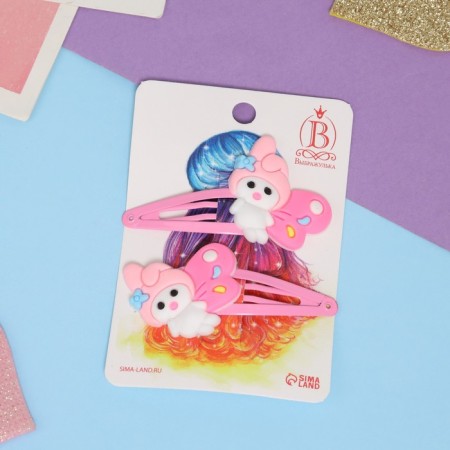 Invisible hair "Adele" (set 2 pcs) Bunny with wings, 5.5 cm, pink