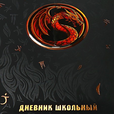 School diary for grades 1-11, fiery dragon, solid cover, artificial leather, application, pancake embossing, foil embossing, universal cheat sheet, 48 sheets, block 80g/m2-1