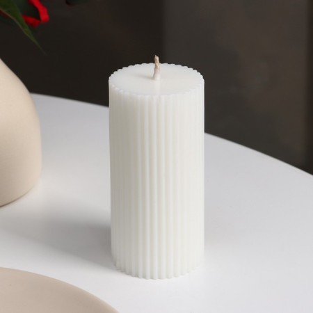 Candle-cylinder with faces, 5x10 cm, white, 6 hours-1