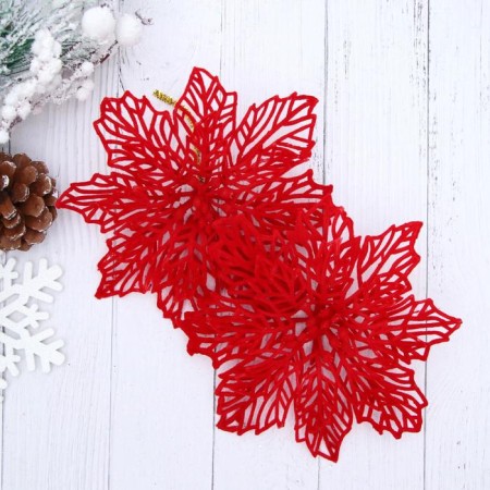 Jewelry decoration "Carved flower" (set 2 pcs) 8.5 cm, red