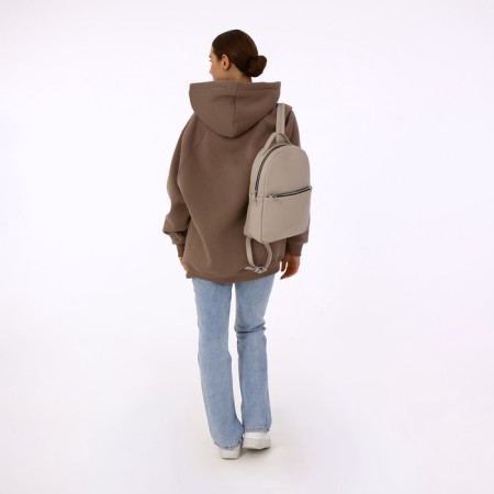 A backpack with a zipper, Textura, external pocket, light-beige color-13