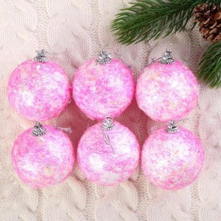 Set of balls plastic D-6 cm, 6 pcs "Shining flakes" pink