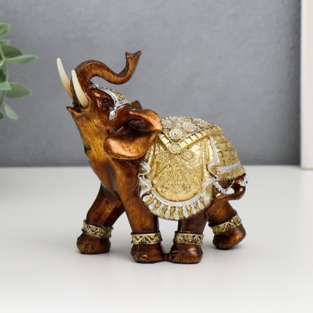 Souvenir Polystone "Caramel Elephant in the Golden Popone with Whales" MIX 12.3x6x14 cm-1