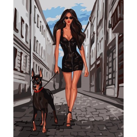 Picture on numbers on canvas with a subframe "Girl in Black", 40 x 50 cm-1