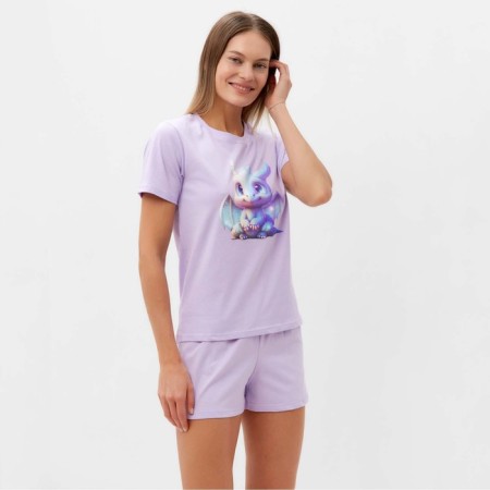 Homemade set (T -shirt, shorts), lilac color/dragon, size 46-1