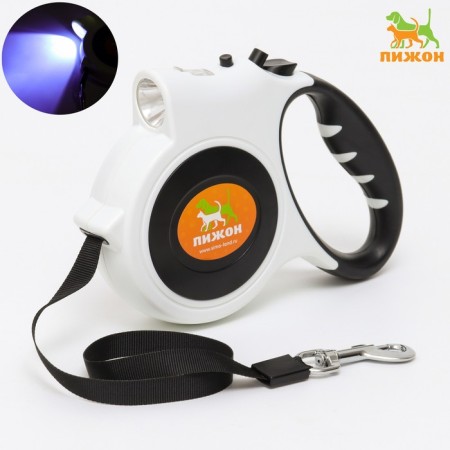 Roulette "Piggon" with a flashlight, rubberized pen, 5 m, up to 35 kg, black and white