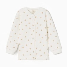 Children's blouse with long sleeve, beige color/heart, height 62 cm