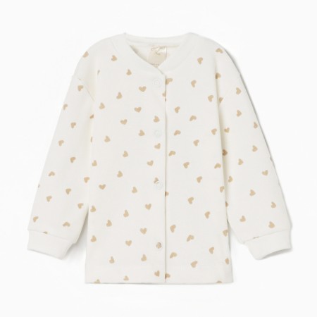 Children's blouse with long sleeve, beige color/heart, height 62 cm
