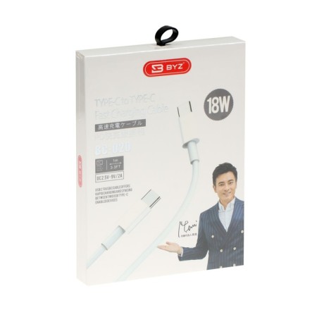 BYZ BC-020, Type-C cable-Type-C, 18 W, 1 m, PVC braid, white-3