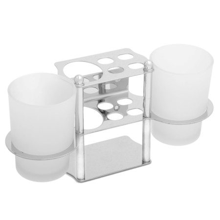 Holder for dental brushes, wall -mounted "Accoona A103", 2 glasses, glass, color chromium