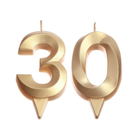 Candle in the cake anniversary "line" (set 2 in 1), number 30, gold metallic, 6.5 cm-2