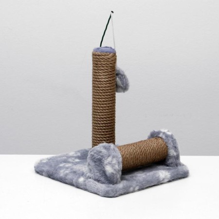 Double clawtete for kittens on a stand, jute, 30 x 28 x 32 cm, gray with paws-3