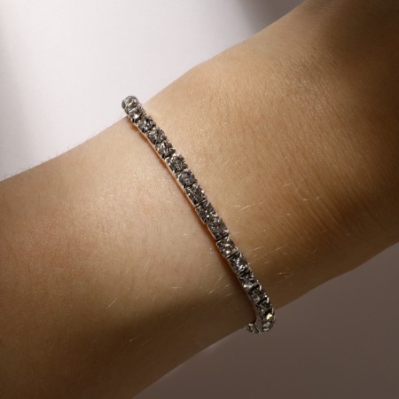 Bracelet with rhinestones "ice" 1 row, white color in silver, 4 mm-2