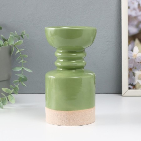 Ceramics candlestick for 1 candle "Atlant" sandy green 9.5x9.5x17.5 cm-2