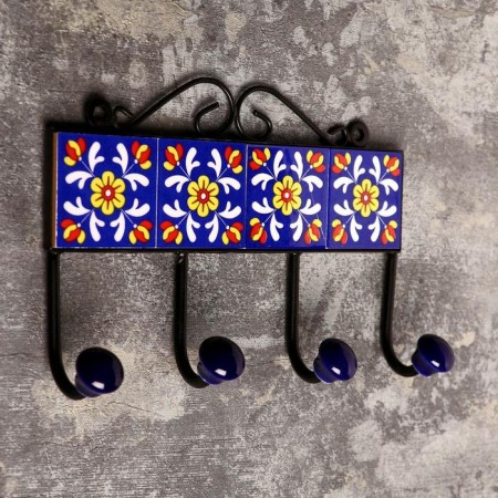 Ceramics hooks, iron "Classic" (4 hooks) 20x5x13 cm mix