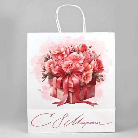 Package Gift craft "From March 8", flowers, 32 x 28 x 15 cm-3