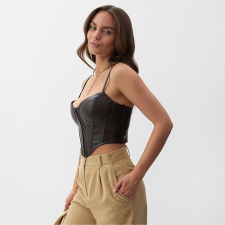 Women's leather corset, mist, p. M, brown-3
