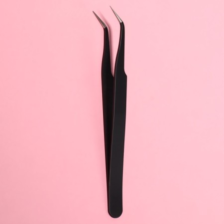 Pinzet for eyelash extensions, bent, 12 cm, black color-3