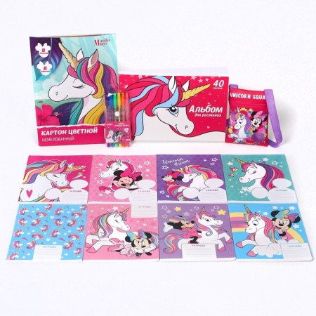 Gift set of first grader, 12 items, Minnie Mouse. Unicorn-1