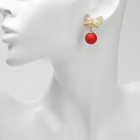 New Year! Earrings "New Year" bows, white-red color in gold-2