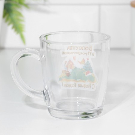 New Year's mug "Wealth and prosperity!" 340ml, hardened glass, neckline, house-1