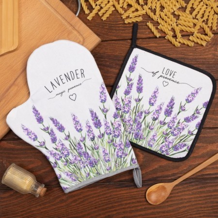 Kitchen "Lavender", mittens-output 20x28cm, 19x19cm tack, 100% cotton