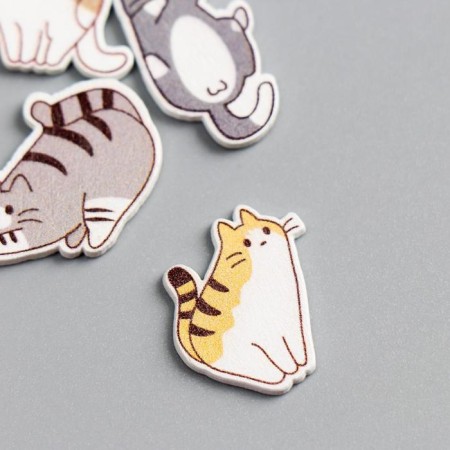 Decor for creativity wood "striped cats" set of 10 pcs 2.2x1.6 cm-1