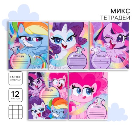 Notebook in a cage 12 sheets, 5 types of mix, cover coated cardboard, my little pony