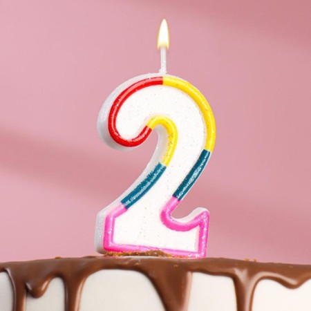 A candle for a cake with sparkles "Shiny rim", the number "2", 7 cm