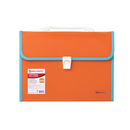 Plastic portfolio BRAUBERG Joy, A4 (330 x 245 x 35 mm), 13 departments, with edging, index labels, orange