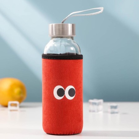 A glass bottle in a “eyes” cover, 300 ml, h = 17.5 cm, mix drawing